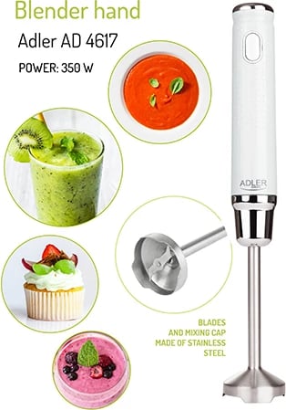 blender dore, Adler AD 4617, 350W, shufër dhe tehe çelik inox, i bardhë blender dore, Adler AD 4617, 350W, shufër dhe tehe çelik inox, i bardhë