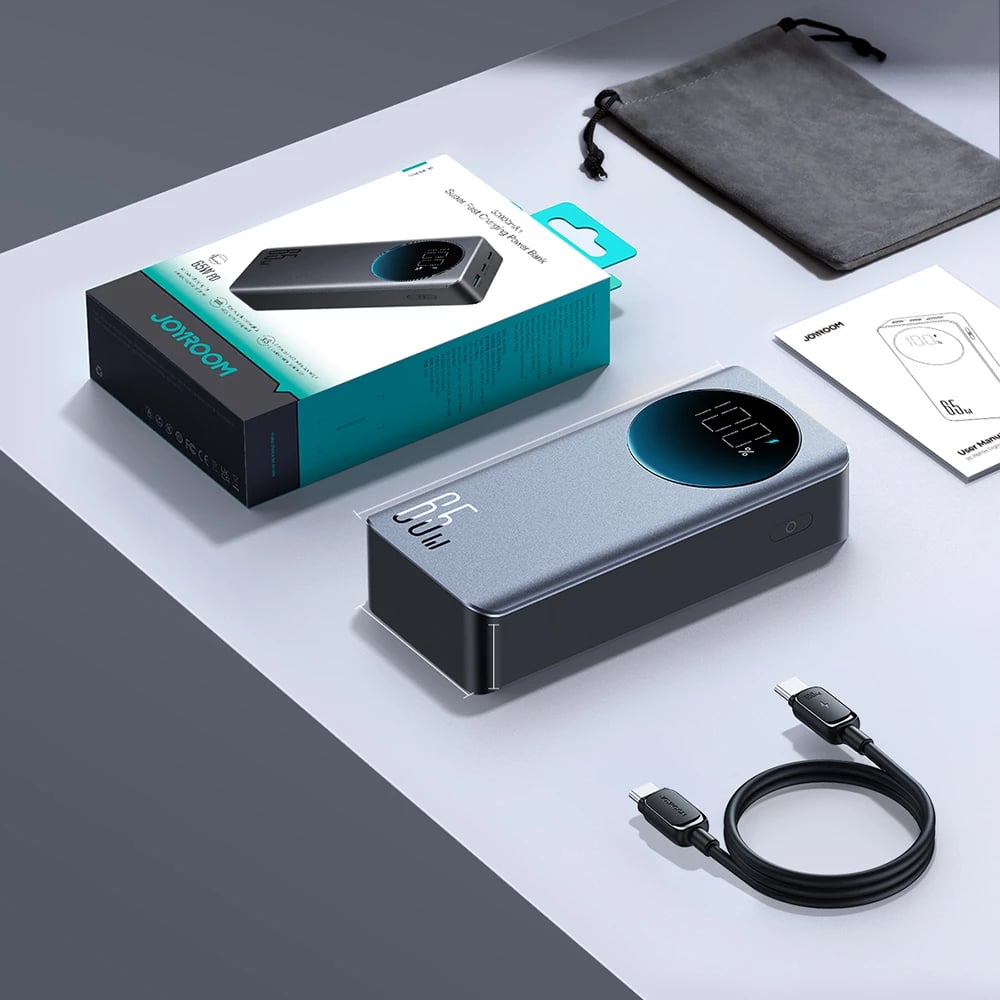 Power bank Joyroom JR-PBF05, 30000mAh, 65W, me ekran dixhital, e zezë