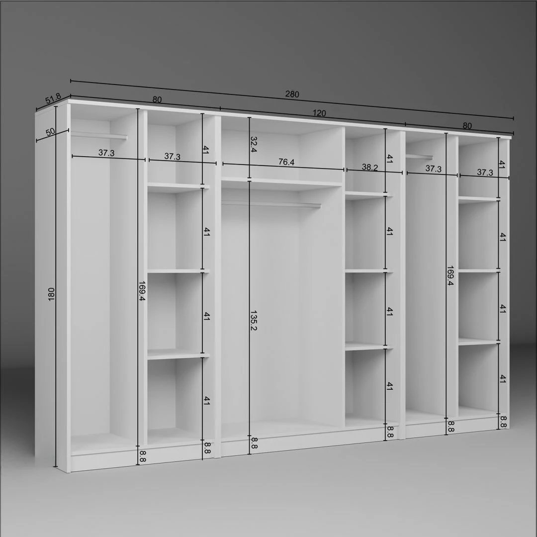 Dollap rrobash Skye Decor, Kardelen 1600-107, ngjyrë e bardhë, 280x180x51.8cm