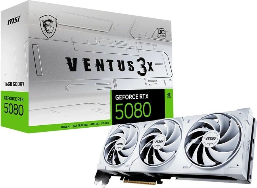 Kartelë grafike MSI GeForce RTX 5080 VENTUS 3X OC, 16GB GDDR7, e bardhë