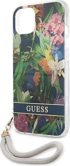 Mbështjellës Guess GUHCP13SHFLSB për iPhone 13 mini 5.4", Flower Strap, Blu