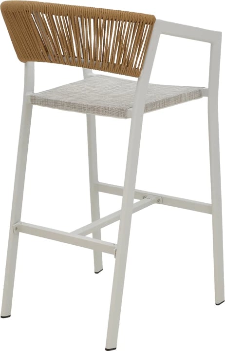 Karrige për bar alumini Phoenix, e grumbullueshme, kornizë e bardhë-tekstilen natyrale rattan, 53x58x103cm