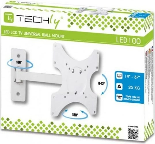 Mbajtëse muri Techly 023837 për TV/monitor 19-37 inç, çelik, e bardhë