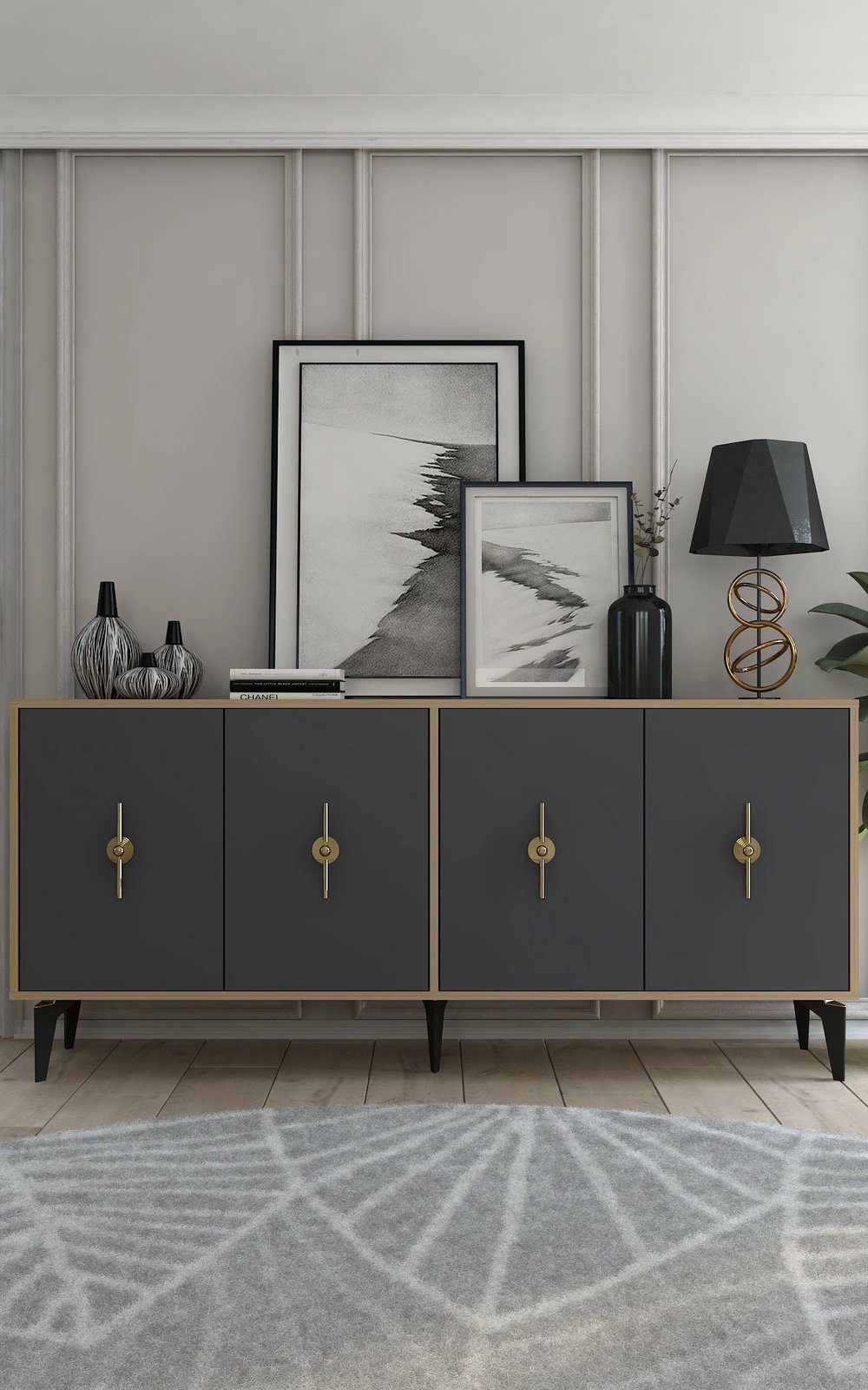 Konsol Skye Decor, ngjyrë lis safir dhe antracit