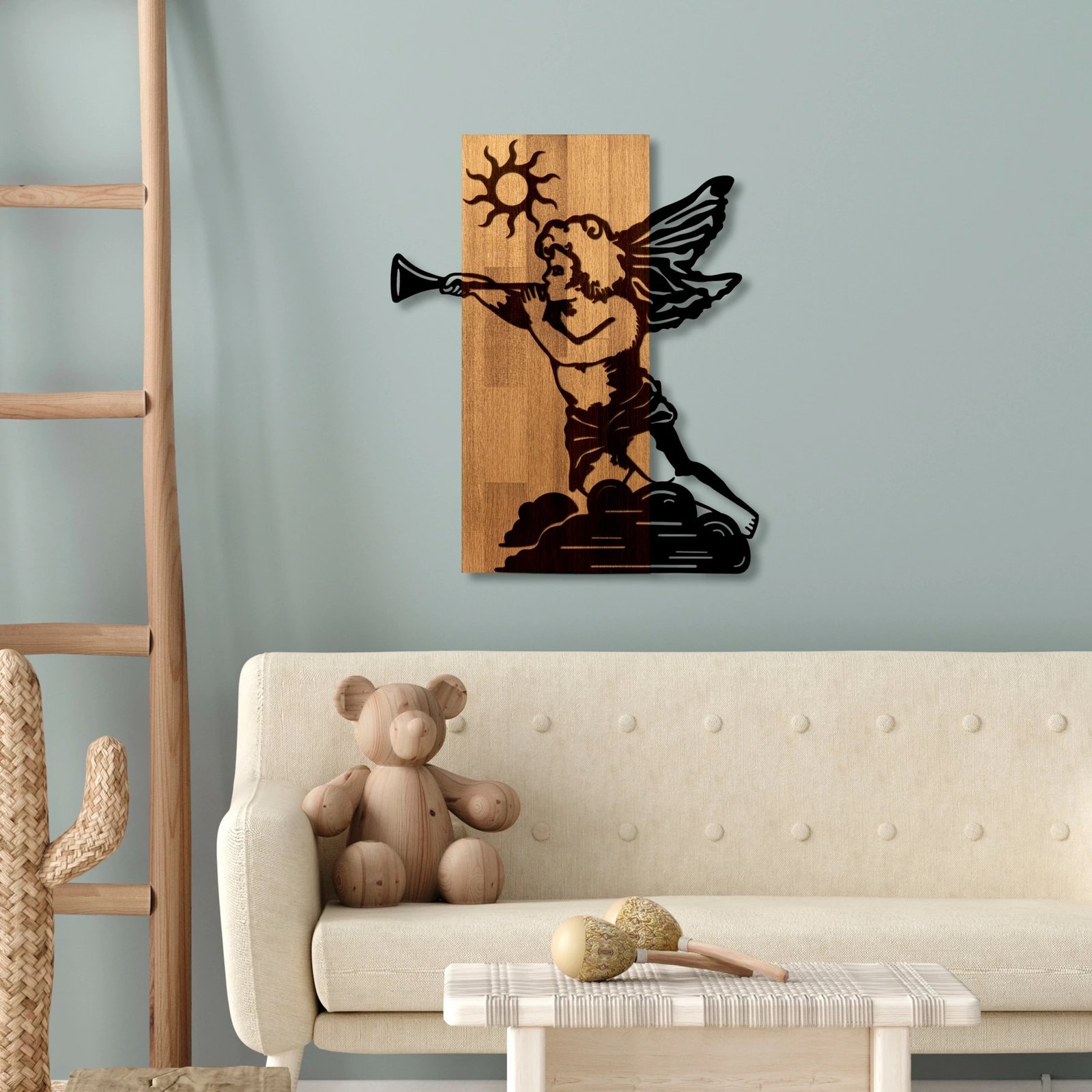 Aksesor dekorativ për mur, dru dhe metal, Wallity Eros 03, ngjyrë arre/zezë, 46x58cm