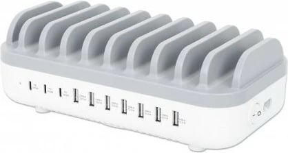 Stacion karikimi USB MANHATTAN 10 porta 120W bardhë/gri