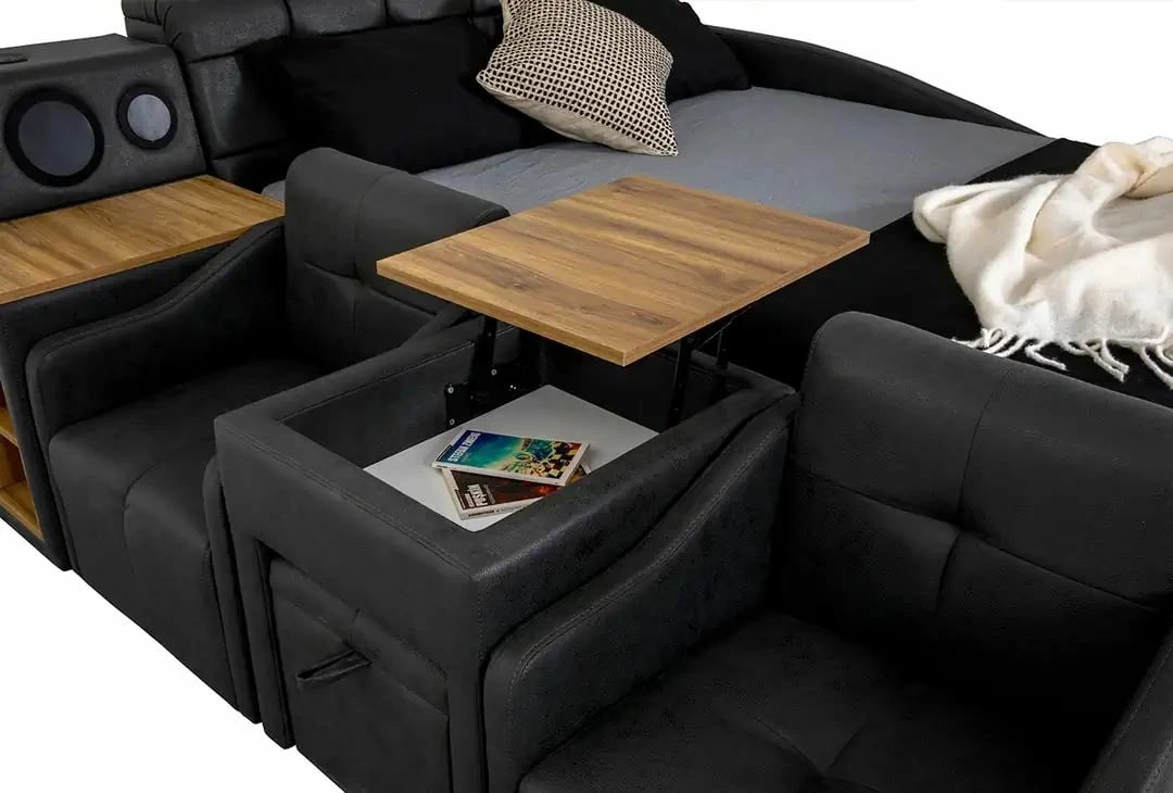 Krevat dopio Nina Smart, ngjyrë gri, Skye Decor