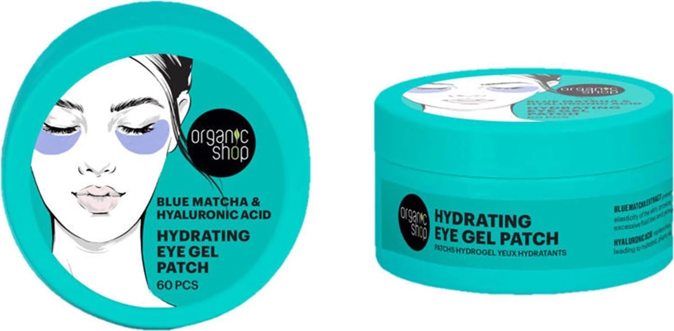 Patch xhel për sy Organic Shop Blue Matcha & Hyaluronic Acid, 60 copë, unisex
