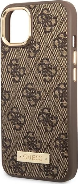 Mbështjellës Guess GUHMP14MU4GPRW për iPhone 14 Plus 6.7", 4G Logo Plate MagSafe, Kafe