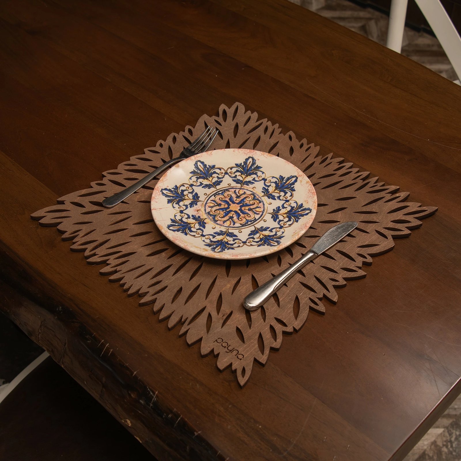 Set nënshtrues tavoline prej druri, Hermia, model Pointy, ngjyrë wenge (4 copë)