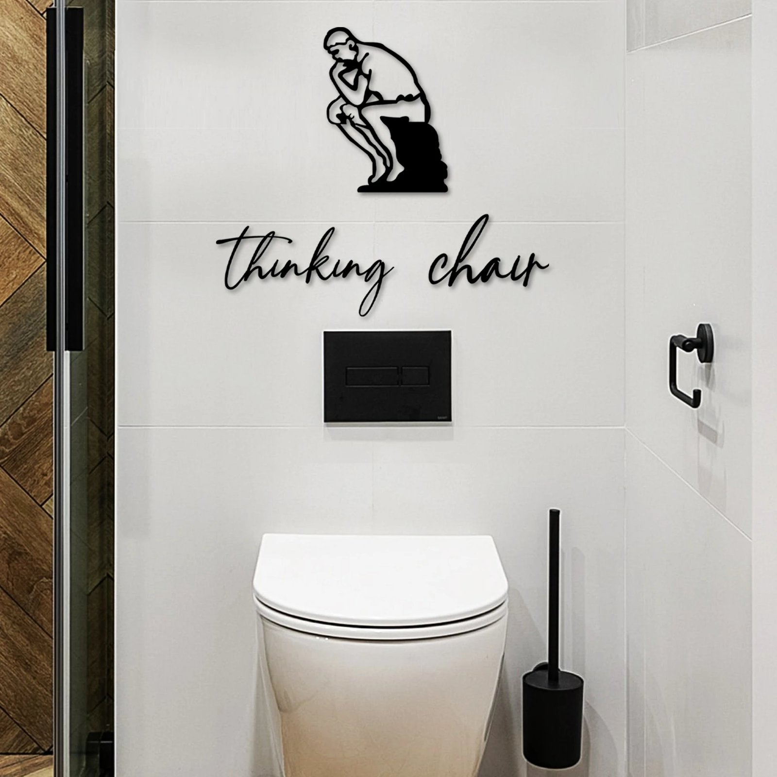 Aksesor dekorativ metalik për mur, Thinking Chair, ngjyrë e zezë, set prej 3 pjesësh