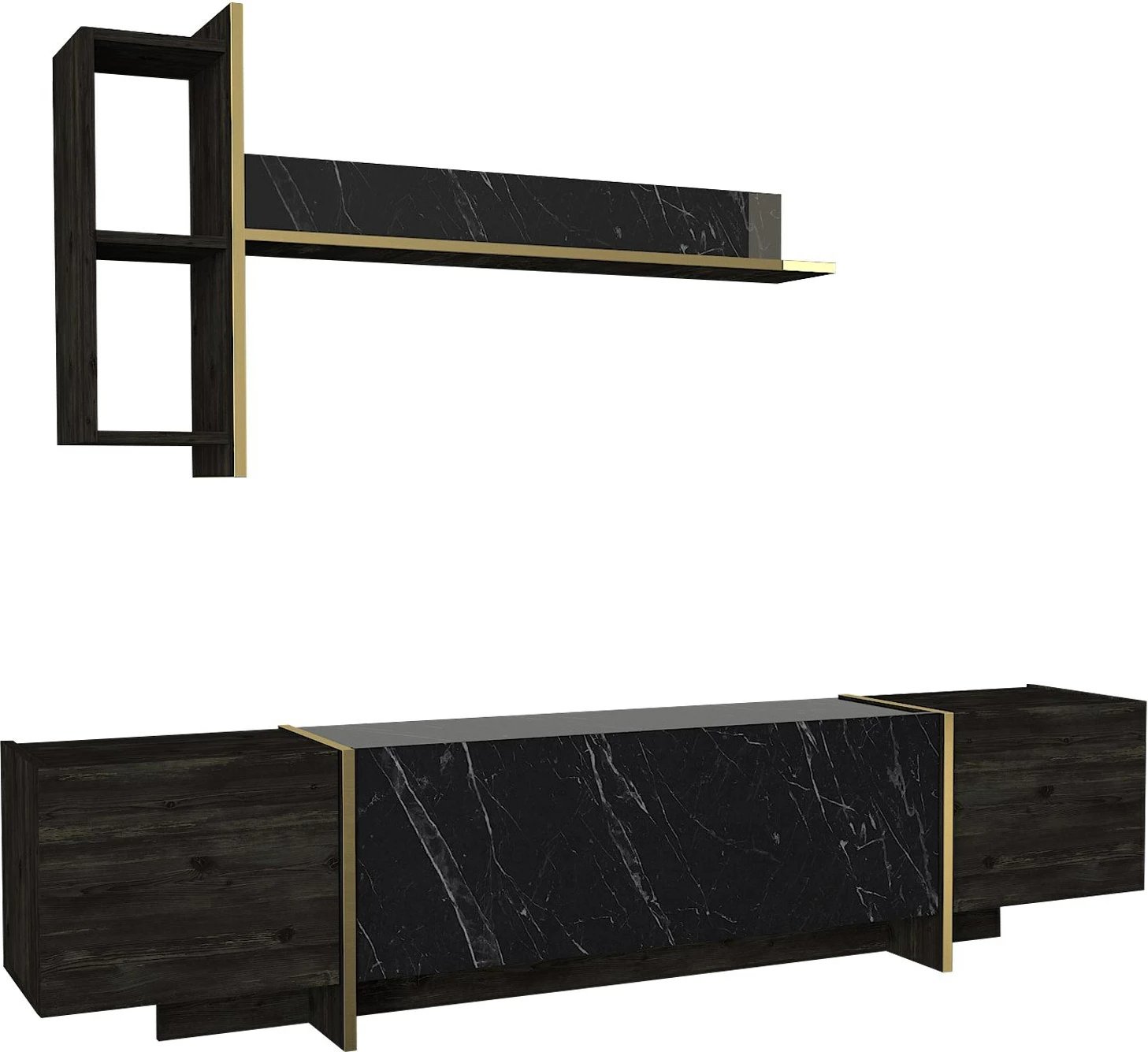 Set mobiljesh për dhomë dite, Skye Decor, Veyron Set 2, ngjyrë e zezë dhe ari