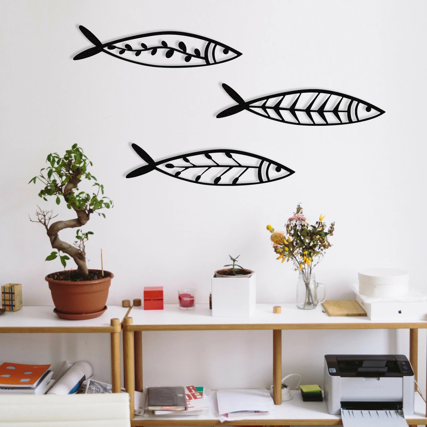 Aksesor dekorativ metalik për mur, Wallity, Hamsi, set prej 3 copash