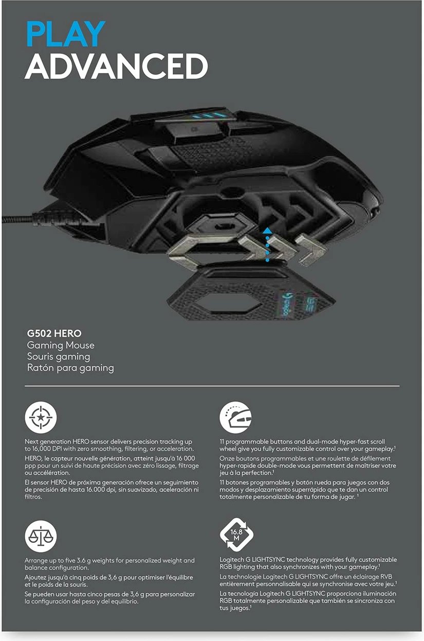 Maus Logitech G G502 HERO, 25600 DPI, USB, i zi Maus Logitech G G502 HERO, 25600 DPI, USB, i zi