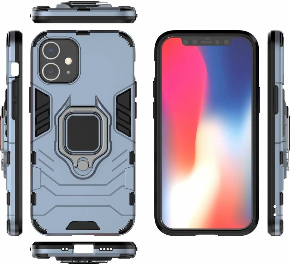 Mbështjellës Hurtel Ring Armor për iPhone 12 mini, me mbajtëse gishti dhe këmbë, Blu