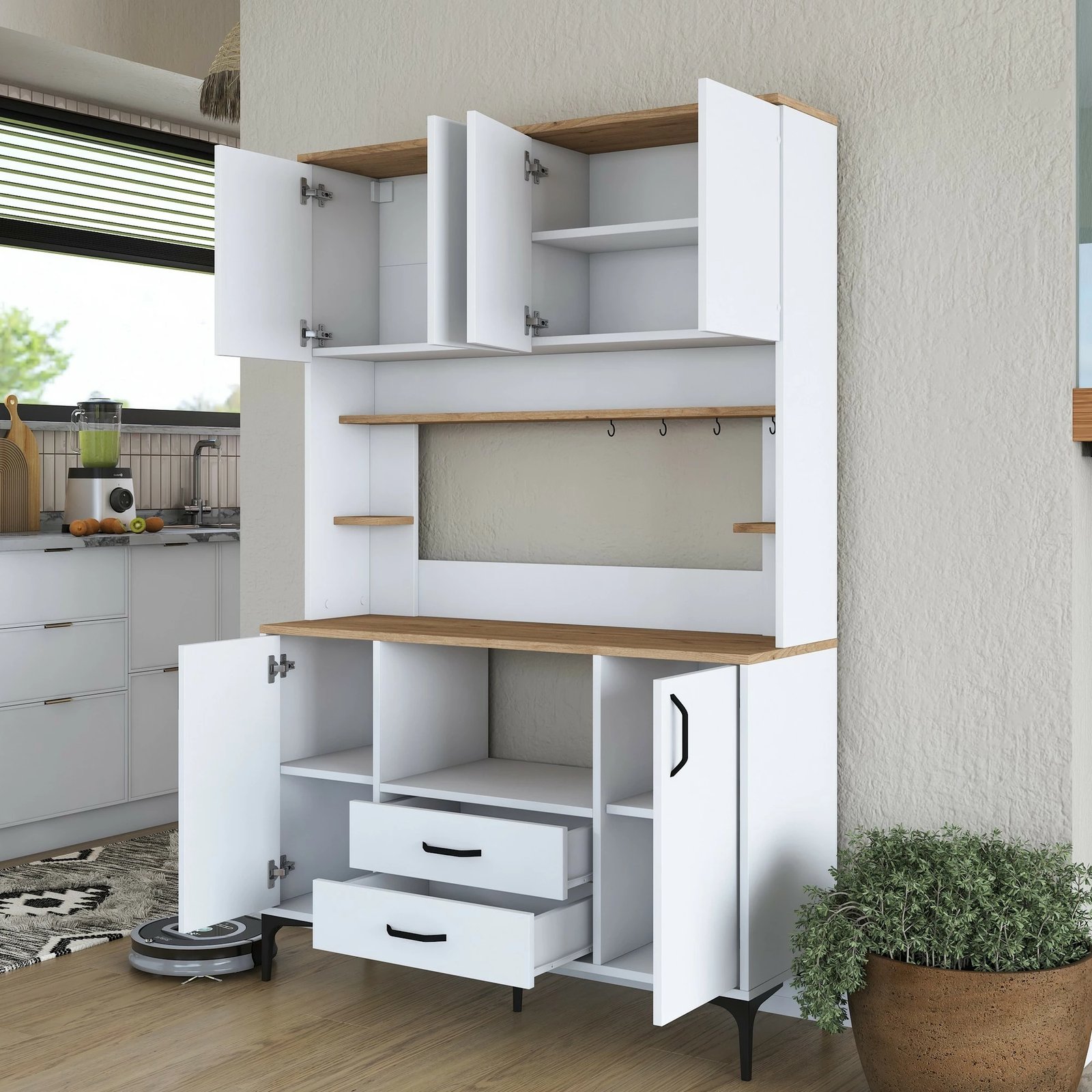 Dollap multifunksional Hanah Home, JE168 - 3257, ngjyrë e bardhë dhe arre