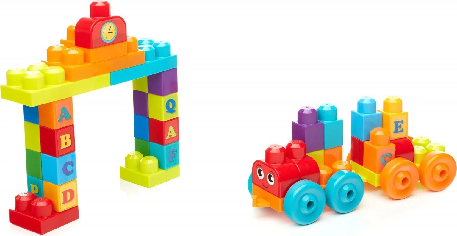 Set lodrash ndërtimi Mega Bloks First Builders DXH35, tren ABC, 60 pjesë, shumëngjyrësh