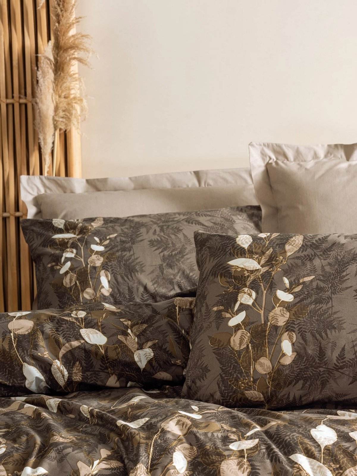 Set mbulesë për jorgan njëpersonësh, Foresta, bezhë-kafe