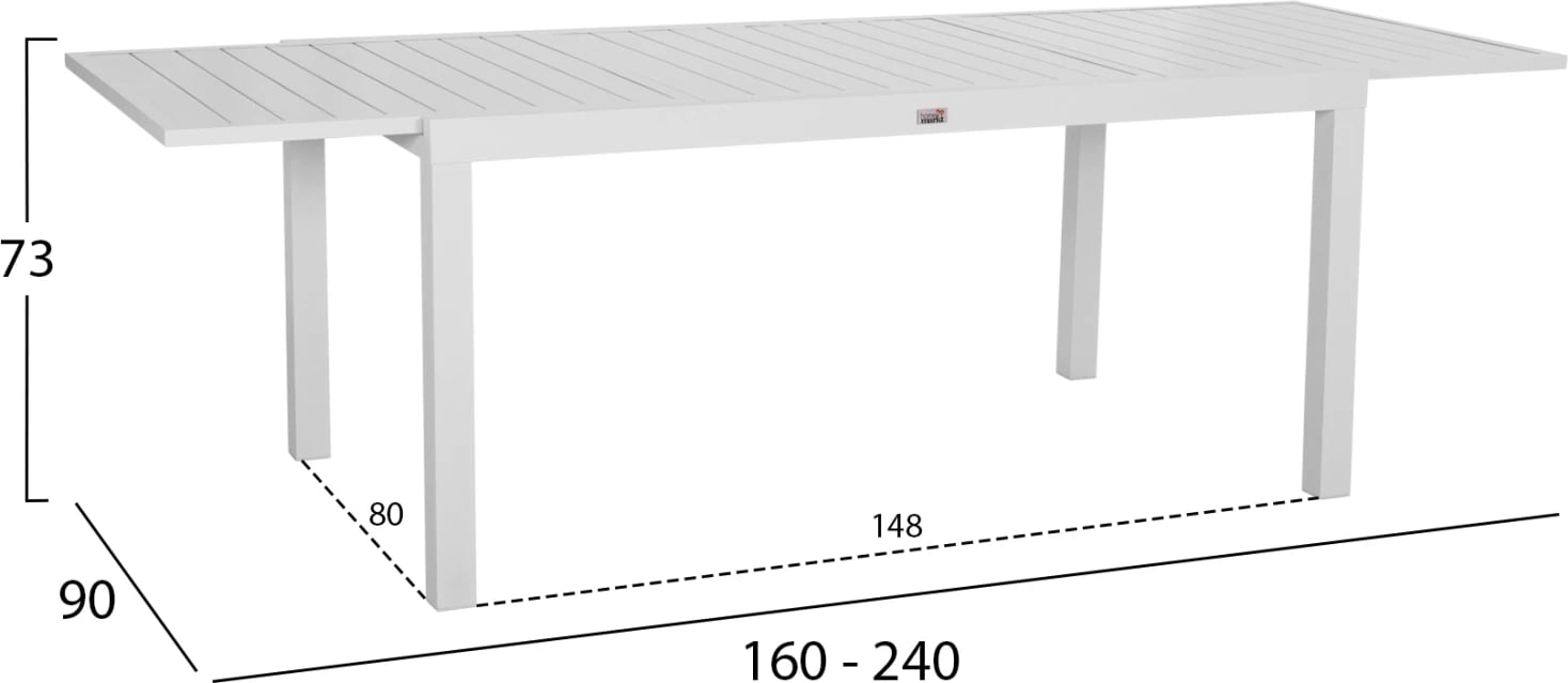 Tavolinë ngrënieje e zgjatshme KRUM, alumin i bardhë, FH6277.01, 160-240x90x73cm
