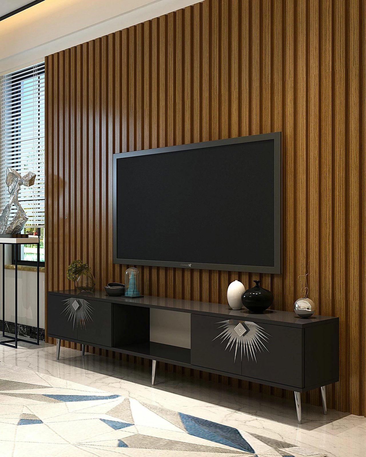 Komodë për TV Skye Decor, ngjyrë antracit, argjend