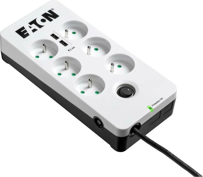 Listë mbrojtëse Eaton PB6UF, 6 dalje, 2x USB, 1.5m, Bardhë/Zi
