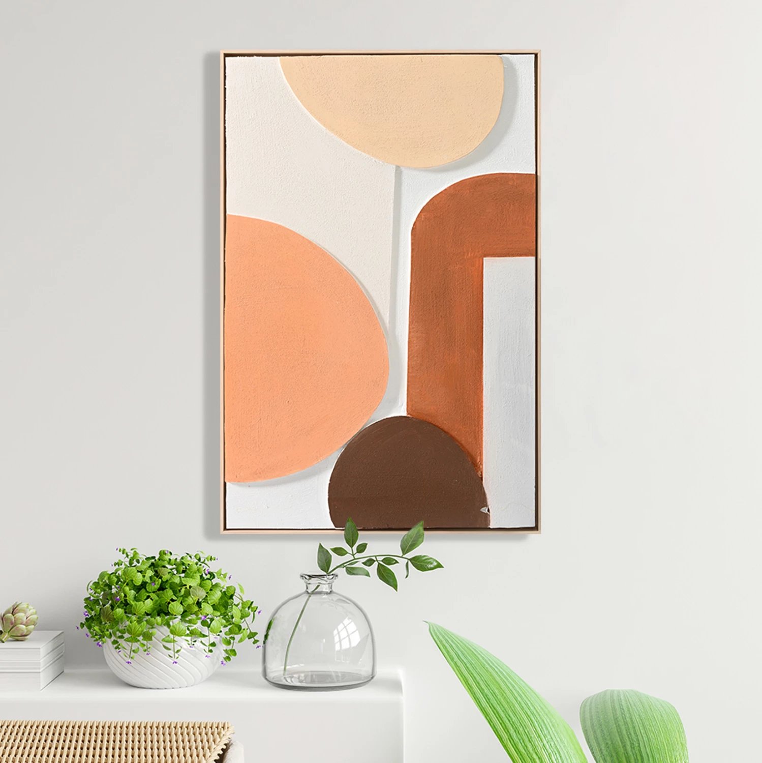 Pikturë muri 3D FH4543.01 me kornizë PS ngjyrë bezhë, forma të punuara me dorë, 60x4,5x90H cm