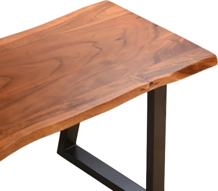 Bankë Miles Slim, dru akacie masiv, ngjyrë arre, këmbë metalike të zeza, 160x40x45cm