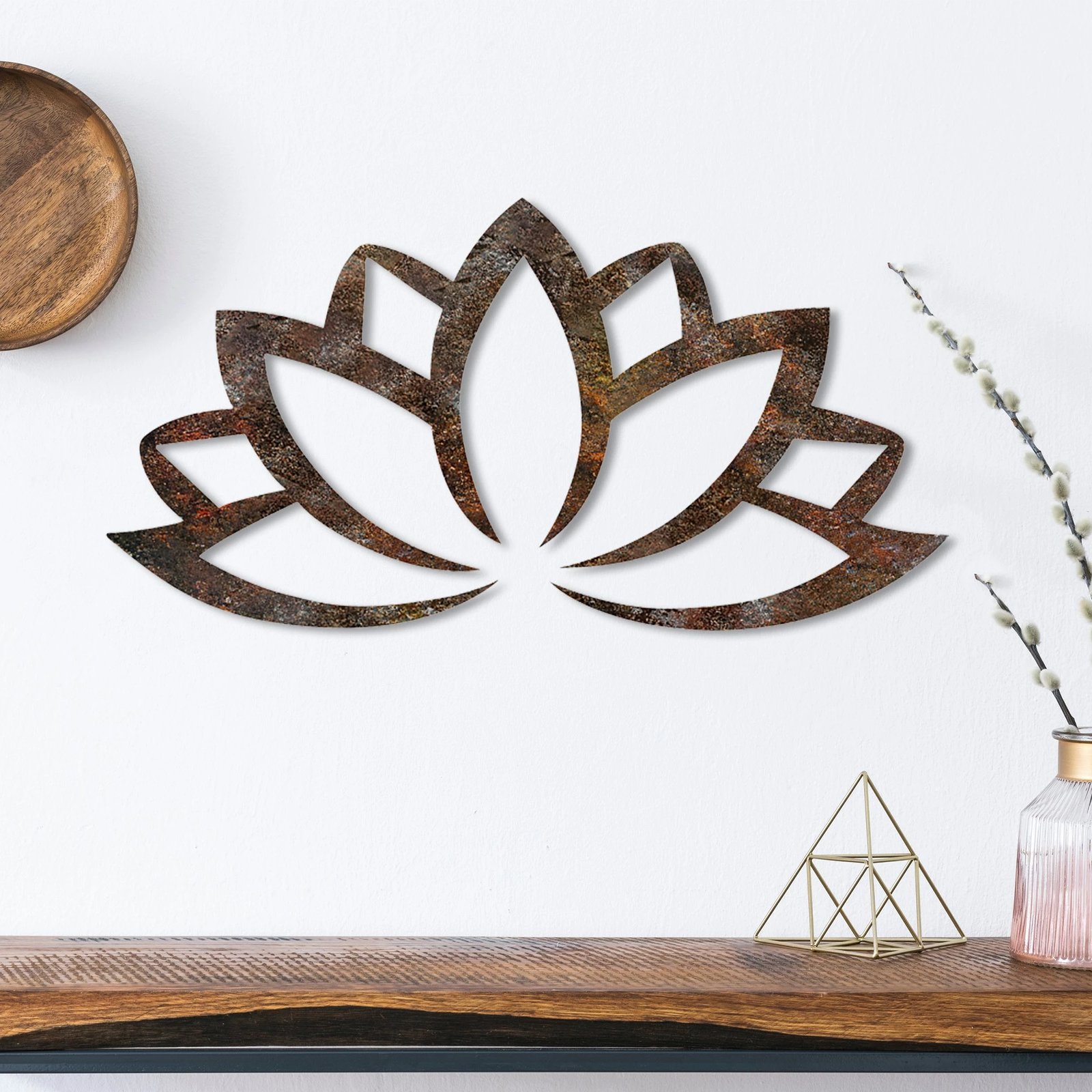 Aksesor dekorativ metalik për mur, lotus i ndryshkur, Wallity