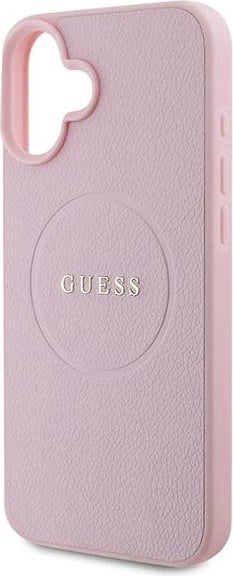 Mbështjellës Guess Grained Gold Ring MagSafe për iPhone 16 Plus, Rozë