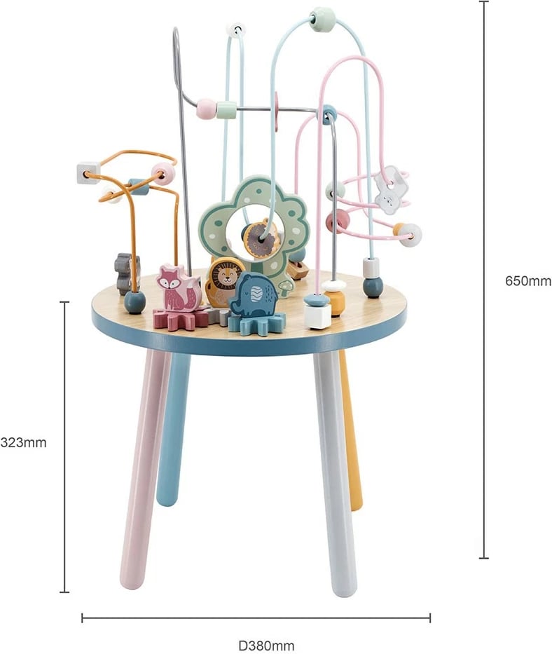 tavolinë aktivitetesh druri Viga, labirinte me rruaza dhe ingranazhe, ah, për 24m+, 38x65x38 cm, shumëngjyrëshe