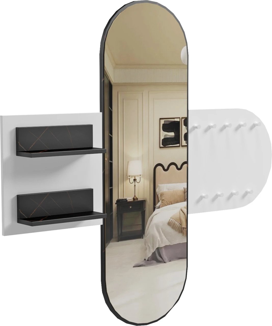 Mobilje hyrëse me pasqyrë CHERYL ΗΜ9049.11 melaminë, ngjyrë e bardhë-mermer i zi, 125x40x120 cm