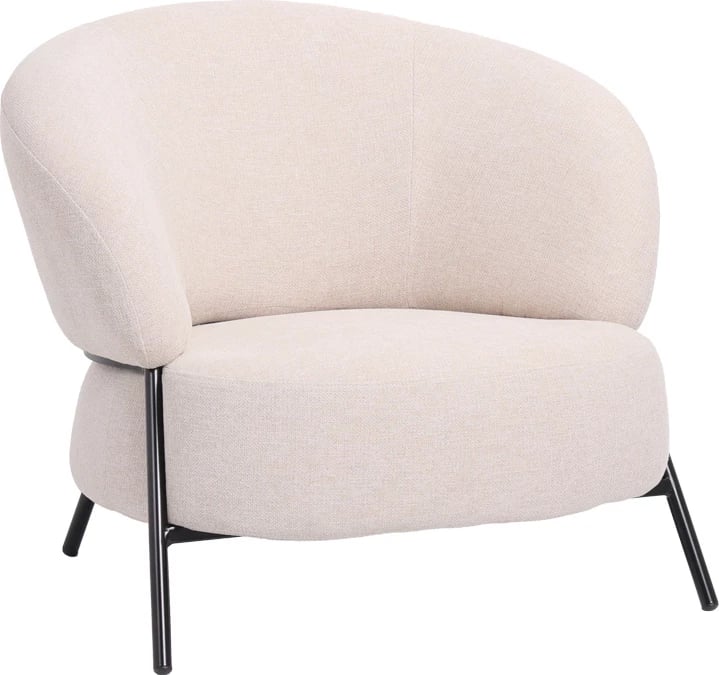 Fotel Jennie, material krem, këmbë metalike të zeza, 84x84x71.5cm