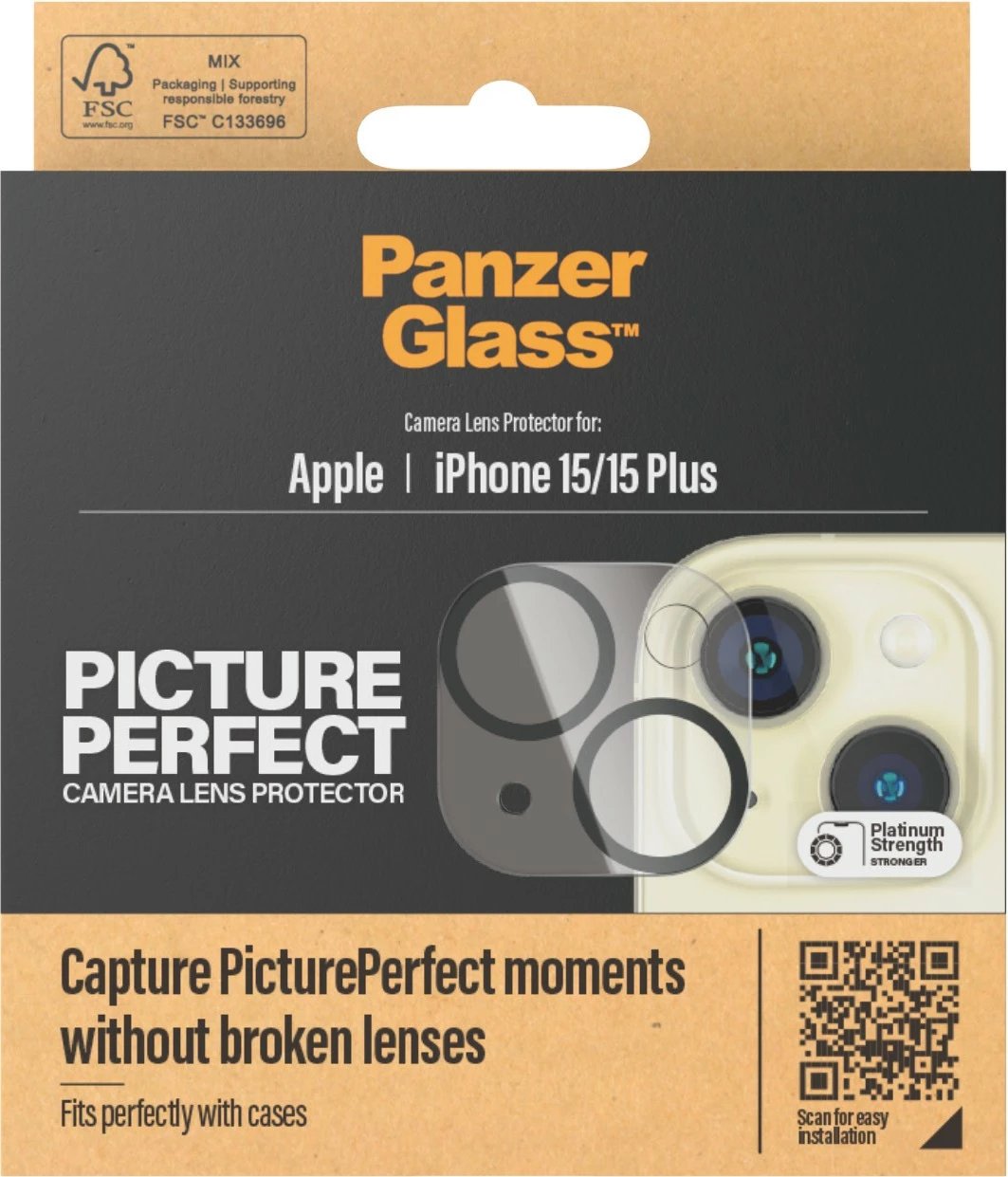 Mbrojtës xhami PanzerGlass për kamera iPhone 15/15 Plus, transparent