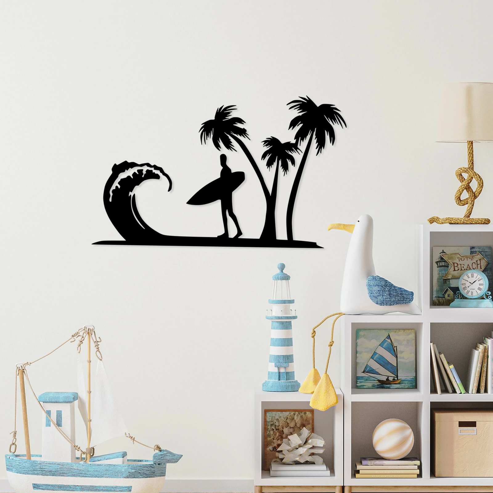 Aksesor dekorativ metalik për mur, Surfer, ngjyrë e zezë, 41x70cm