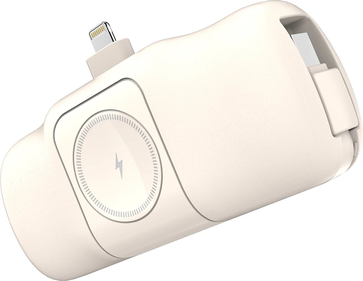 Powerbank Wozinsky WF16-YLS, 5000mAh, 15W, me kabllo USB-C të integruar dhe karikues për Apple Watch, Bezhe