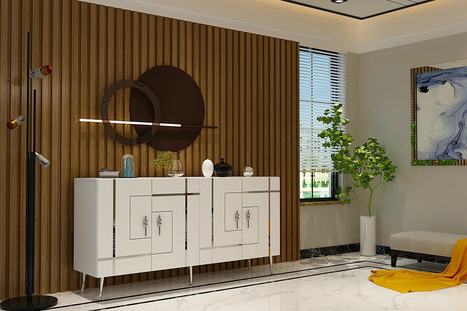 Konsol Skye Decor, Line KB150, e bardhë, argjend