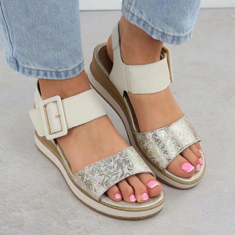 Sandale wedge për femra Remonte, të bardha