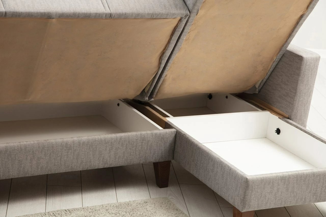 Kënd-sofë krevati Polya, ngjyrë gri e çelët