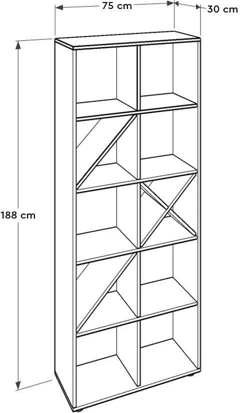 Raft librash Hanah Home, Ktp-910-Bk-1, i bardhë dhe i kuq, 75x188x30cm