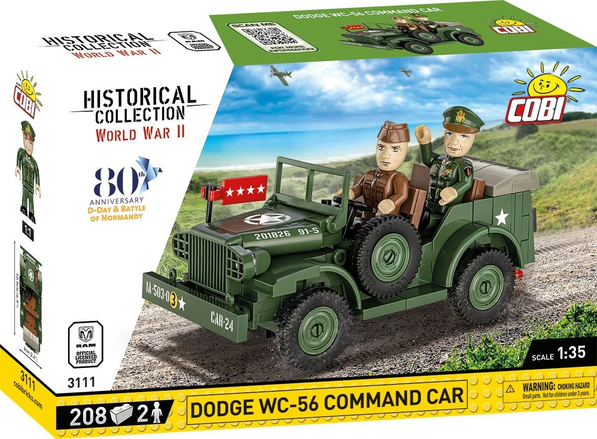 Set blloqesh Cobi Klocki Dodge WC-56 Command Car, 208 pjesë, me 2 figurina, Jeshile