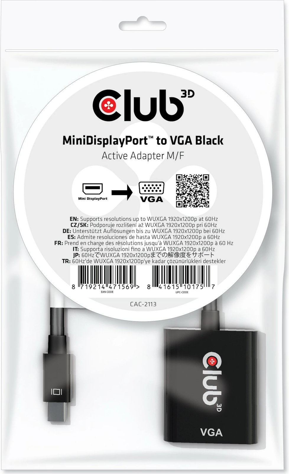 Adapter Mini DisplayPort në VGA Club3D CAC-2113, aktiv, e zezë