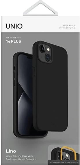 Mbështjellës UNIQ Lino për iPhone 14 Plus, silikon, i zi
