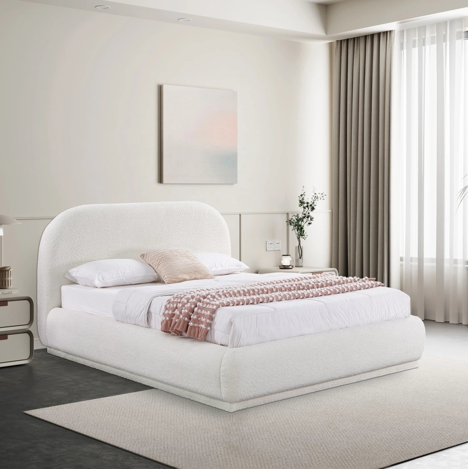 Krevat dopio me hapësirë për depo, stof CHENILLE i bardhë, NOCTIS CD726.02, dyshek 160x200cm