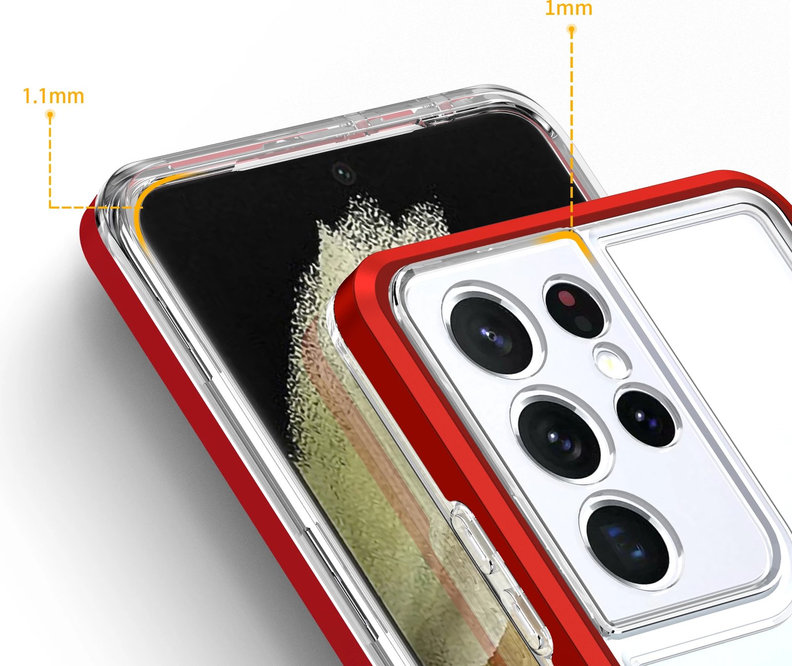 Mbështjellës Hurtel Hybrid Armor Clear 3in1 për Samsung Galaxy S21 Ultra, Transparent/Kuqe