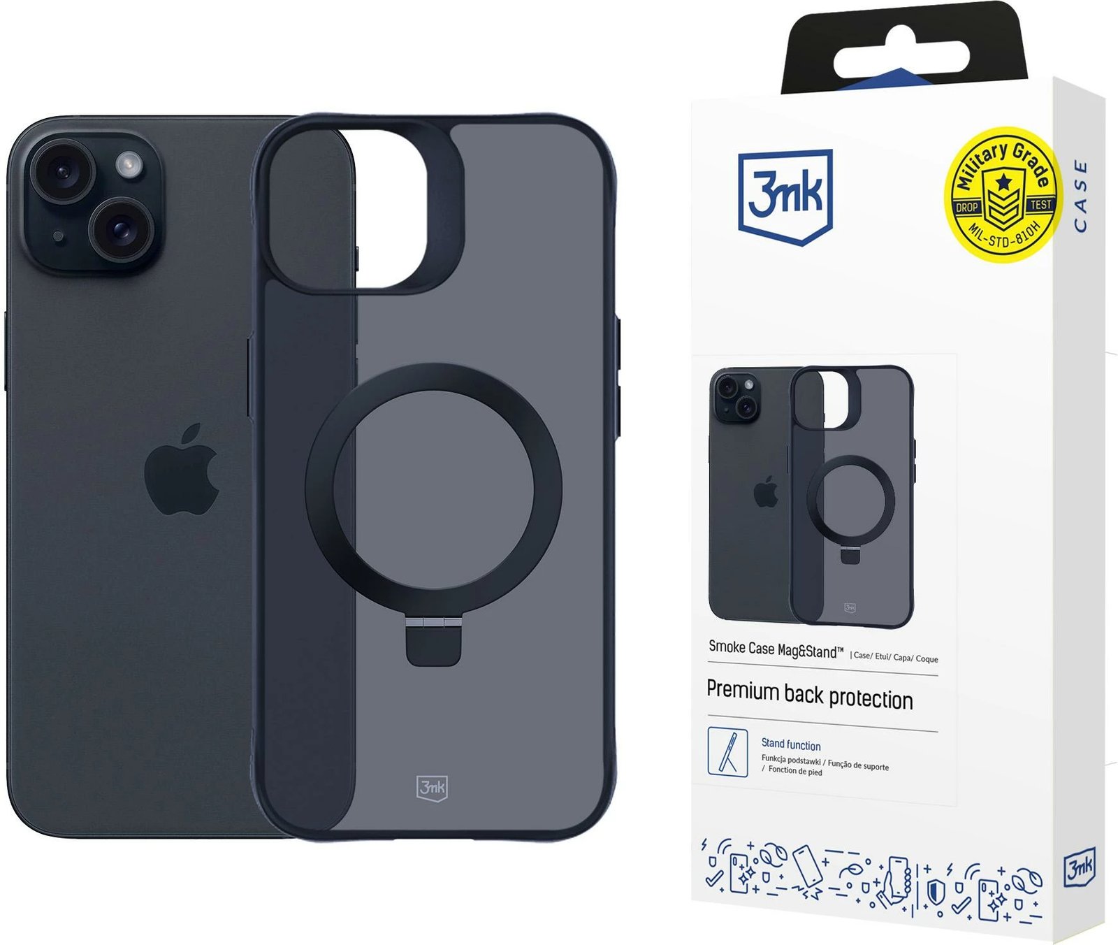 Mbështjellës 3mk Smoke Case Mag&Stand për iPhone 15, i zi
