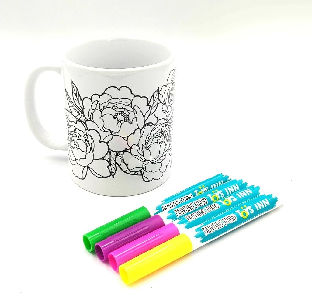 Filxhan ngjyrosje Stnux STN8363 me lule pioni, 4 markera, bardhë/zi, set