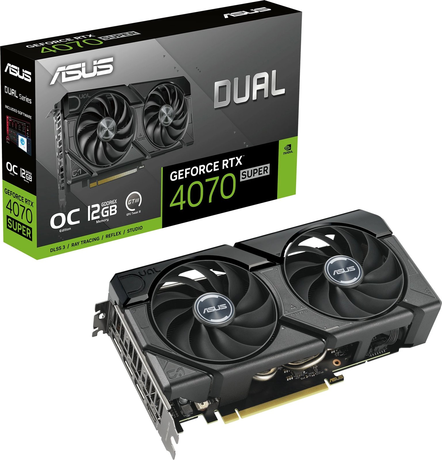Kartelë grafike ASUS Dual GeForce RTX 4070 SUPER EVO, 12 GB, GDDR6X, PCI Express 4.0, e zezë