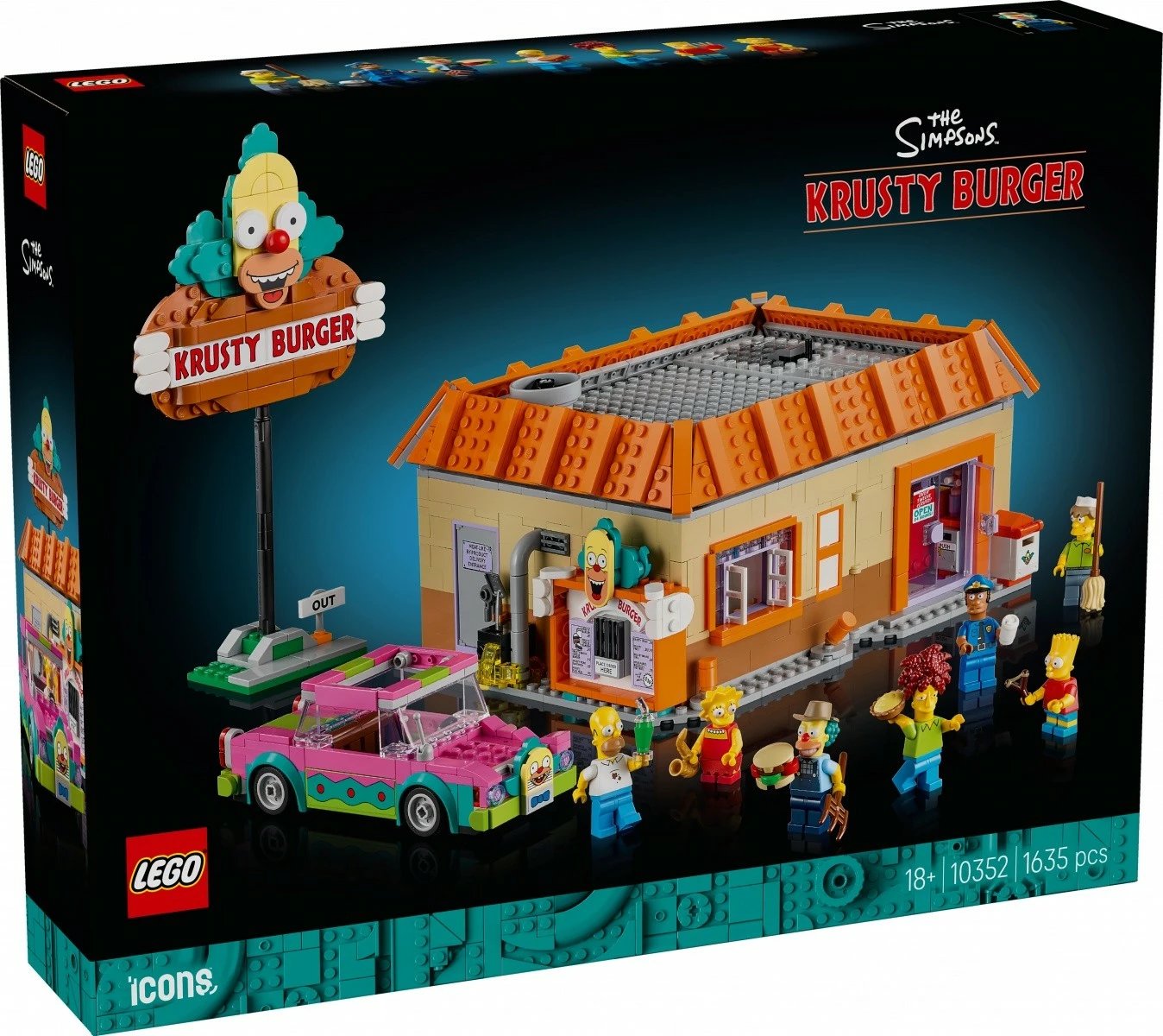Set ndërtimi LEGO Icons The Simpsons Krusty Burger 10352, 1635 pjesë, për të rritur