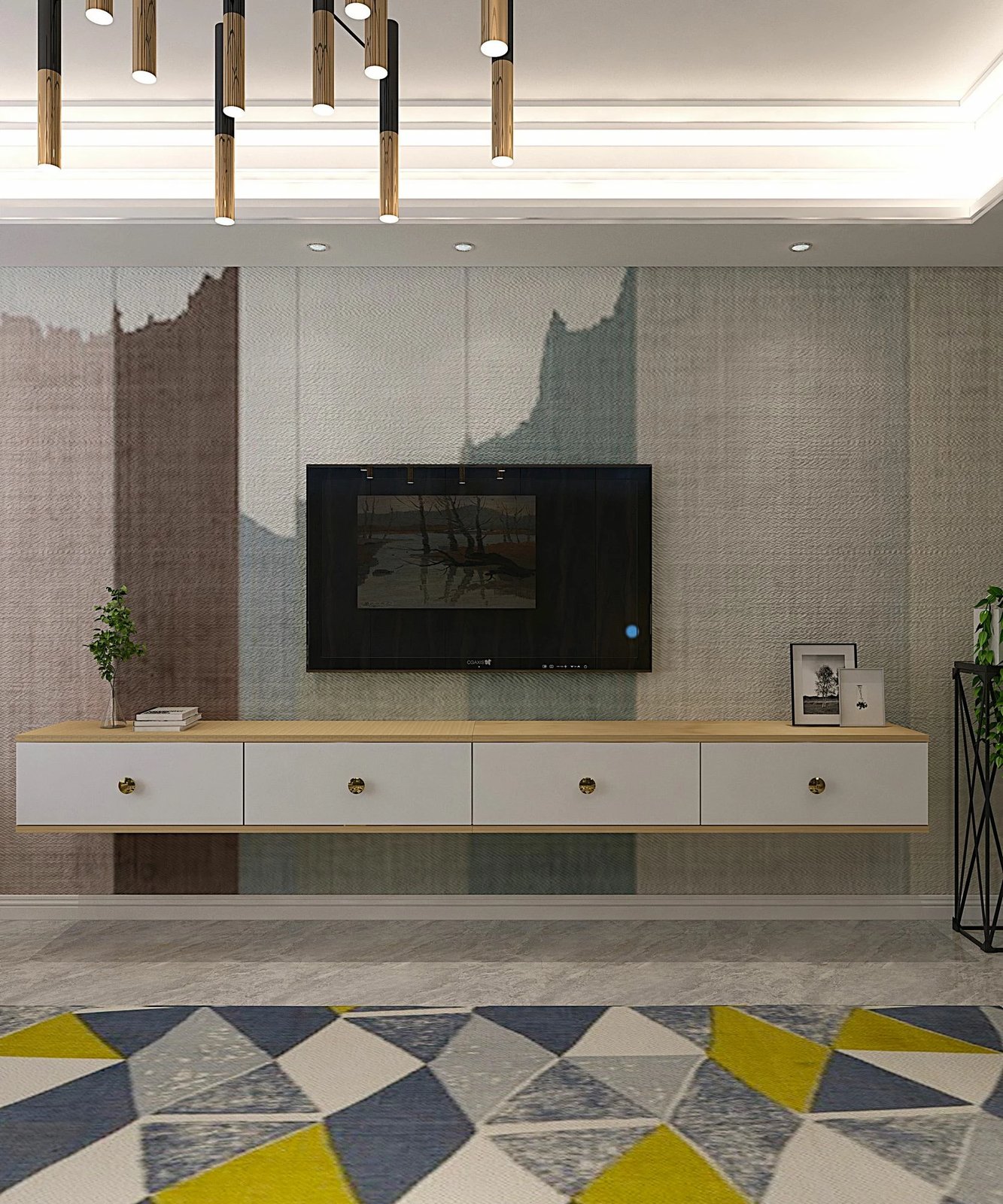 Komodë për TV Skye Decor, Zuzu Double, ngjyrë lis safir dhe e bardhë