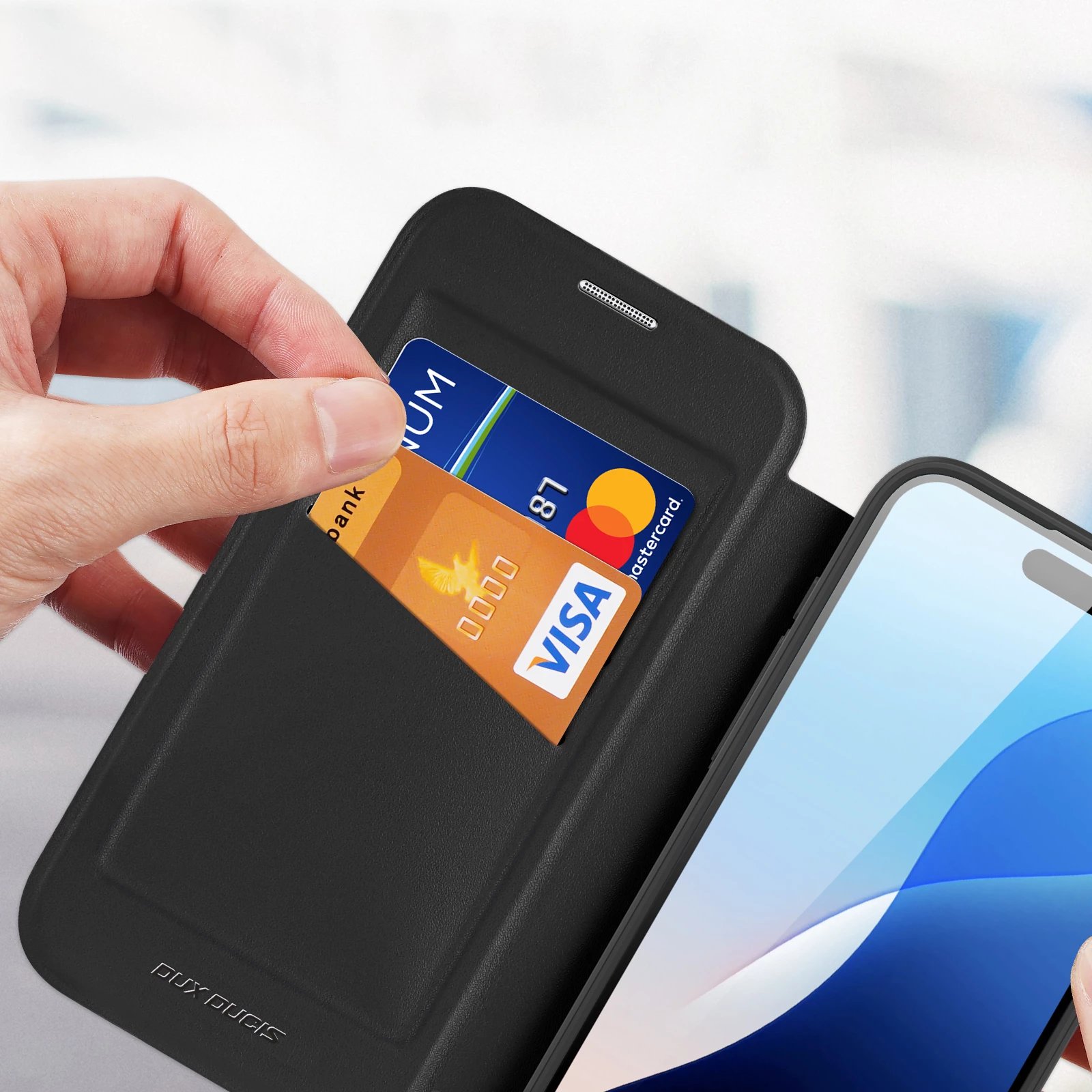 Mbështjellës Dux Ducis Skin X Pro për iPhone 16 Pro Max me MagSafe dhe flip, i zi